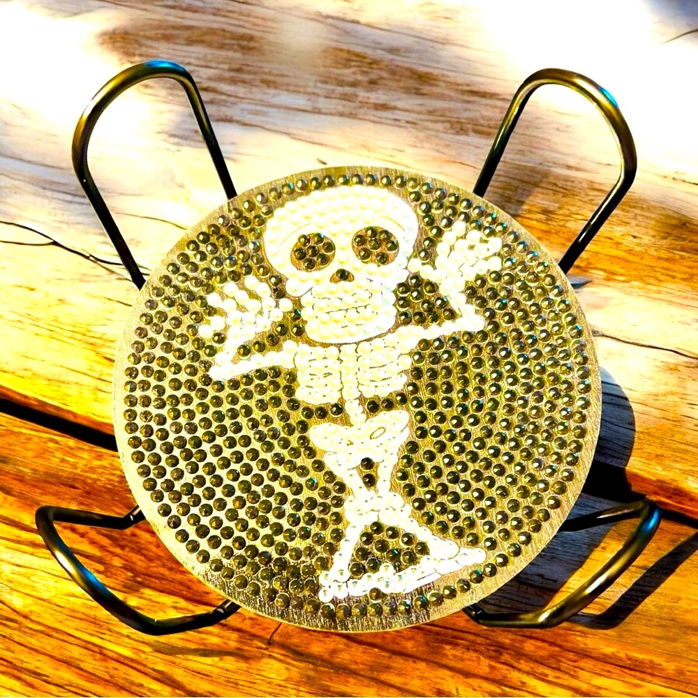 Skeleton Coasters Set of 4 with Holder Hand Crafted & Sealed Diamond Art… - Picture 2 of 2